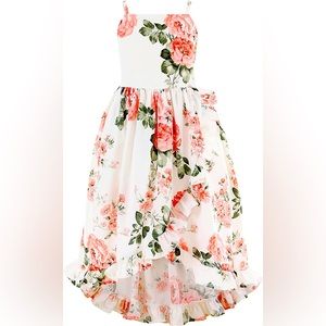 Flofallzique Floral Girls Tea Party Dress Summer Casual Vintage Kids Maxi Dress
